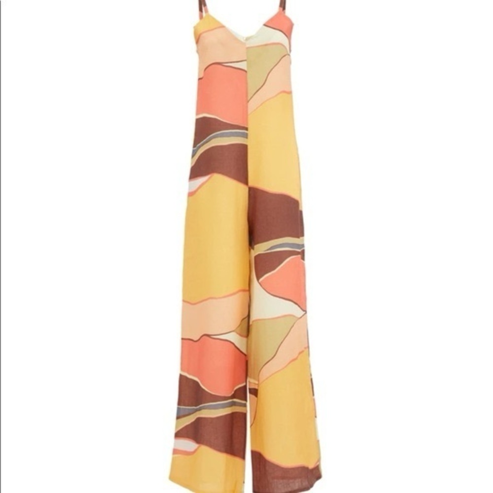 NWT Cala de la Cruz Paulina Abstract Linen Wide Leg Jumpsuit size S
